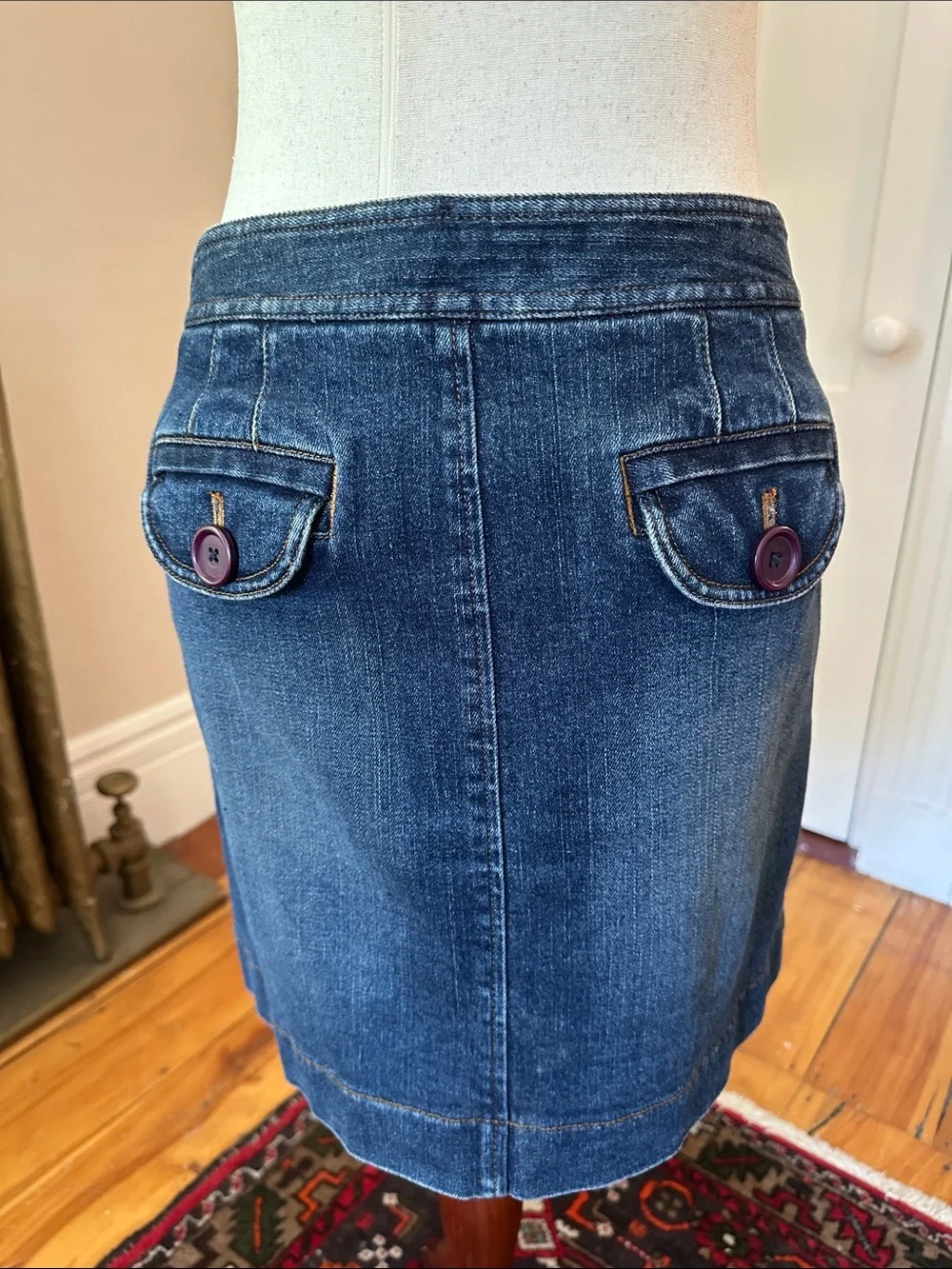 LOFT Mod Denim Mini Skirt with Button Pocket Details